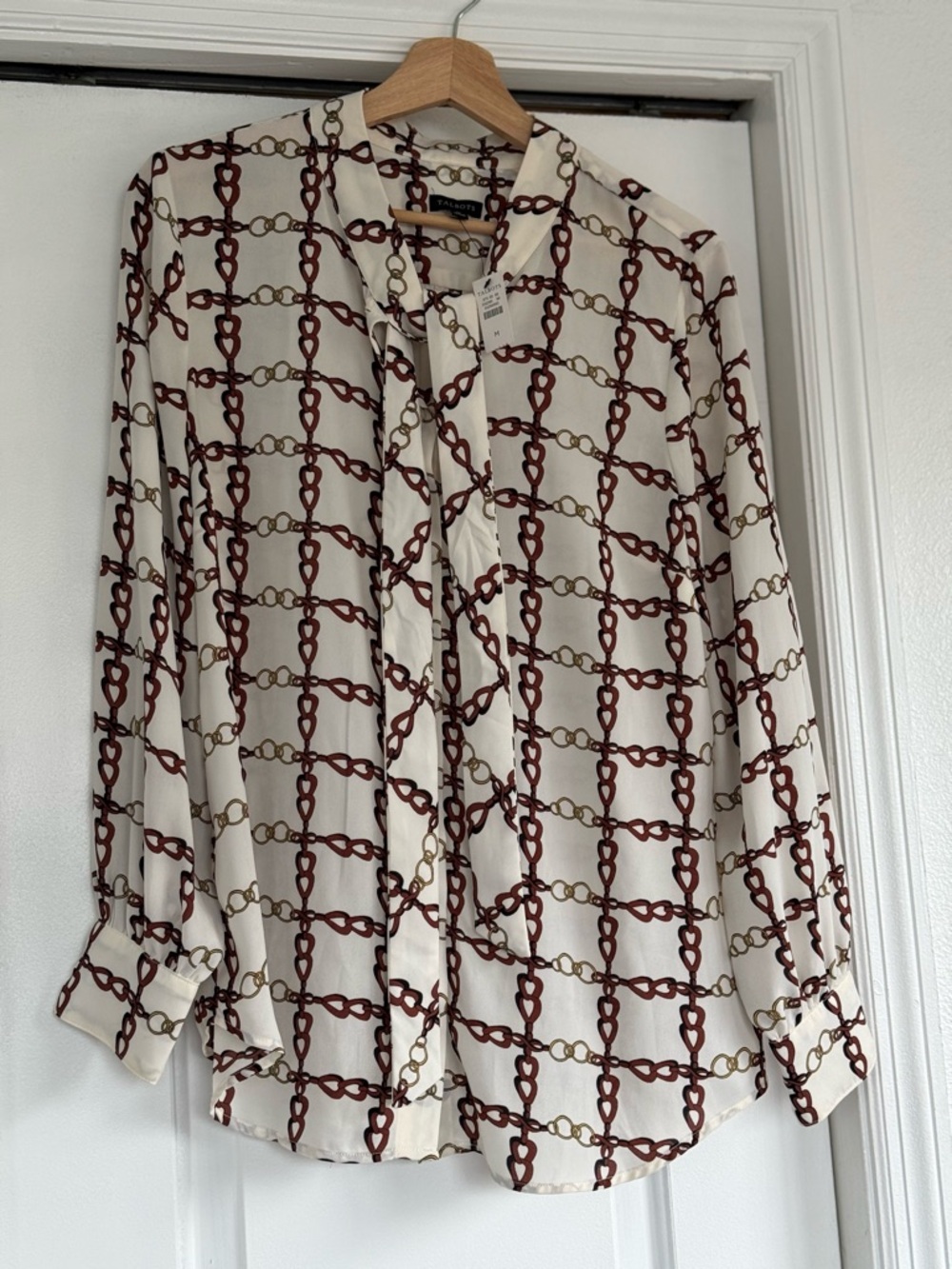 Talbots Cream Chain-Print Long-Sleeve Blouse